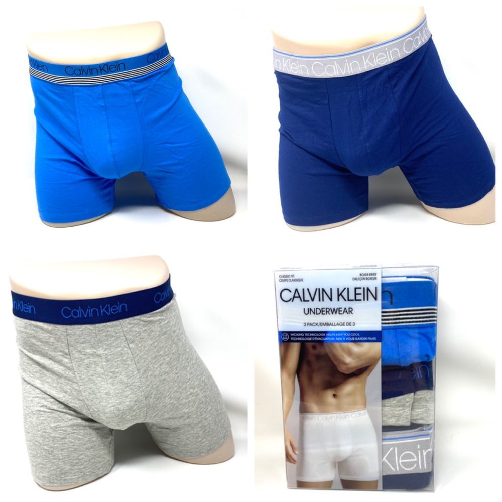 💖MEGA SALE💖Calvin Klein Classic Boxer Briefs Blue Grey 3 Pack Men's NB2730903